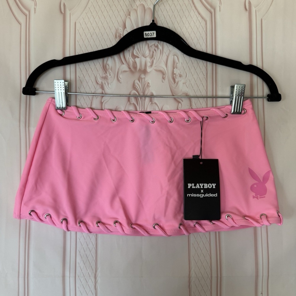 Playboy X Missguided Eyelet Trim Micro Mini Swim Skirt Cover Up Size S NWT